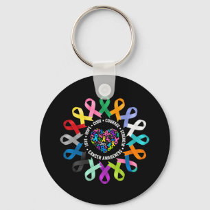 All Cancer Awareness Heart Cancer Ribbon Colourful Key Ring