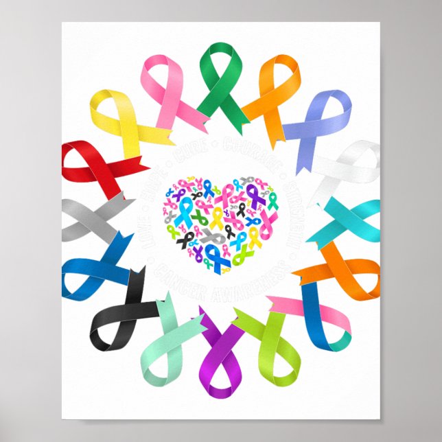 All Cancer Awareness Heart Cancer Ribbon Colourful Poster (Front)