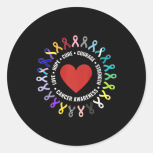 All Cancer Awareness Heart Ribbon Support Fight Th Classic Round Sticker