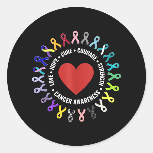 All Cancer Awareness Heart Ribbon Support Fight Th Classic Round Sticker (Front)