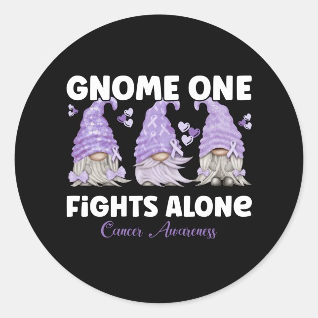 All Cancer Awareness Lavender Ribbon Gnome Classic Round Sticker (Front)