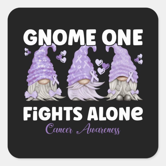 All Cancer Awareness Lavender Ribbon Gnome Square Sticker (Front)