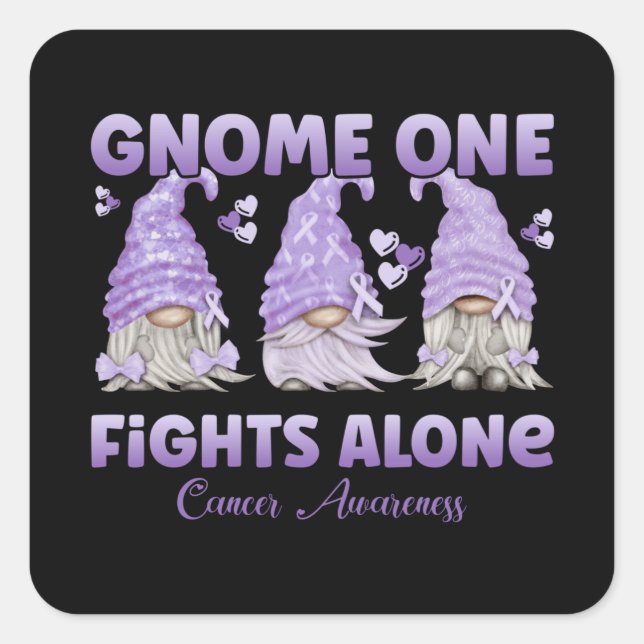 All Cancer Awareness Lavender Ribbon Gnome Square Sticker (Front)