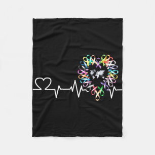 All Cancer Matters Awareness Day Heartbeat Ribbon Fleece Blanket