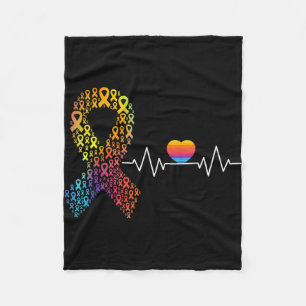 All Cancer Matters Awareness Day Heartbeat Ribbon Fleece Blanket