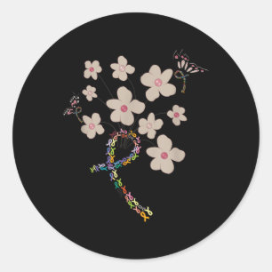 All Cancer S Awareness All Ribbons Butterfly Classic Round Sticker