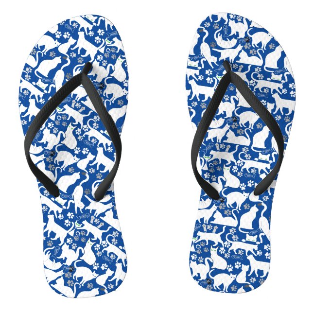 All Cats pattern.w.bx4 Blue BG Flip Flops (Footbed)
