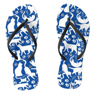 All Cats pattern.w.bx4 Blue BG v2 Flip Flops