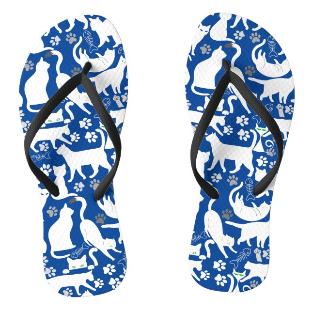 All Cats pattern.w.bx4 Blue BG v2 Flip Flops (Footbed)
