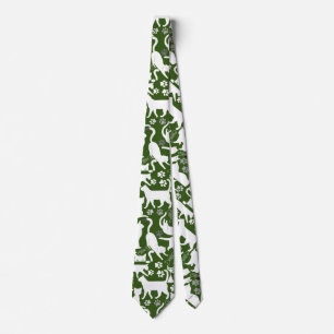 All Cats pattern.w.bx4 D Green BG Tie