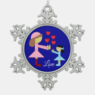 All Children Need Love: Dark Blue Snowflake Pewter Christmas Ornament