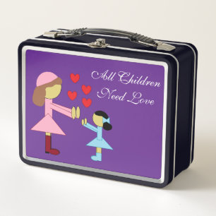 All Children Need Love: Purple & Black Metal Lunch Box