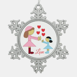 All Children Need Love: White Snowflake Pewter Christmas Ornament