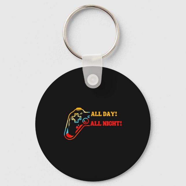 All Day-all Night Gamer Tee – Funny Gift For Conso Key Ring (Front)