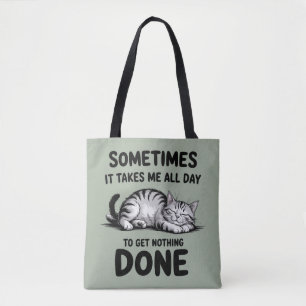 "All Day Doing Nothing" Funny Lazy Cat Tote Bag