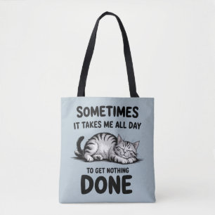"All Day Doing Nothing" Funny Lazy Cat Tote Bag