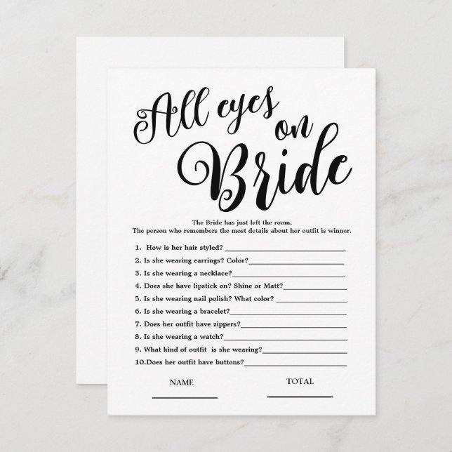 All eyes on Bride Simple Bridal Shower Game Invitation (Front/Back)