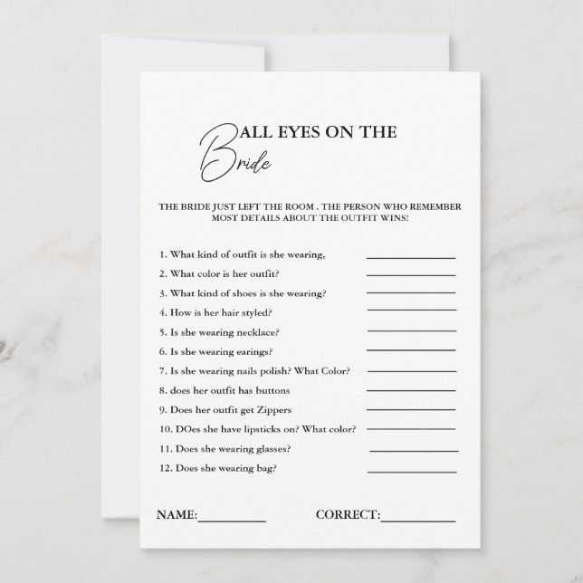 All Eyes On The Bride Bridal Shower Game Card (Front)