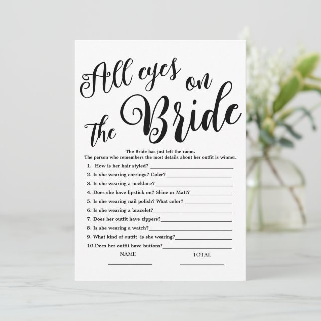 All eyes on the Bride Simple Bridal Shower Game Invitation (Standing Front)
