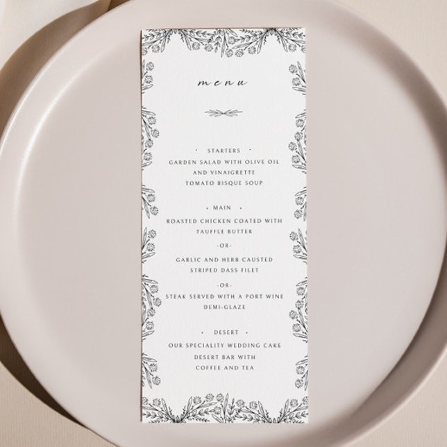 All Floral Black & White Wedding Dinner Menu (Creator Uploaded)