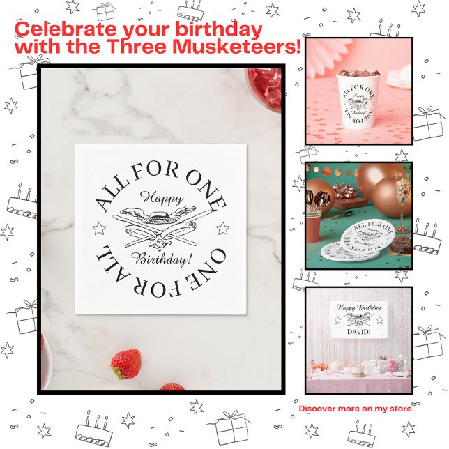All for One One for All Musketeer Happy Birthday Napkin (Creator Uploaded)