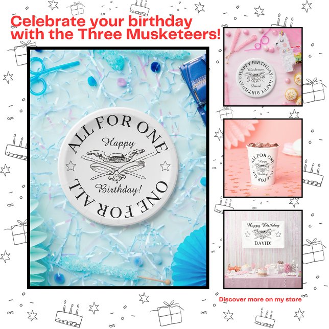 All for One One for All Musketeer Happy Birthday Paper Plate (Creator Uploaded)