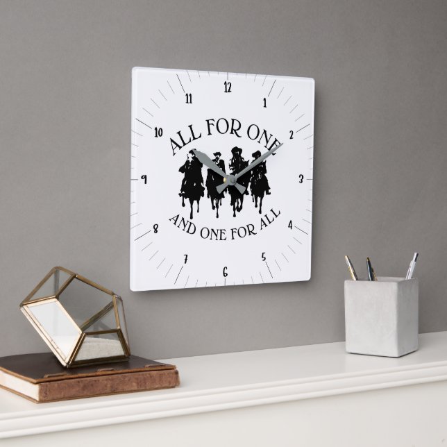 ALL FOR ONE THREE MUSKETEERS DUMAS SQUARE WALL CLOCK (Office)