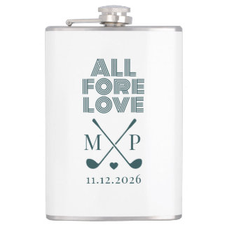 All Fore Love Monogram | Dark Green Modern  Hip Flask