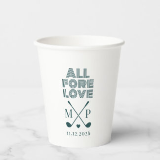 All Fore Love Monogram | Dark Green Modern Paper Cups