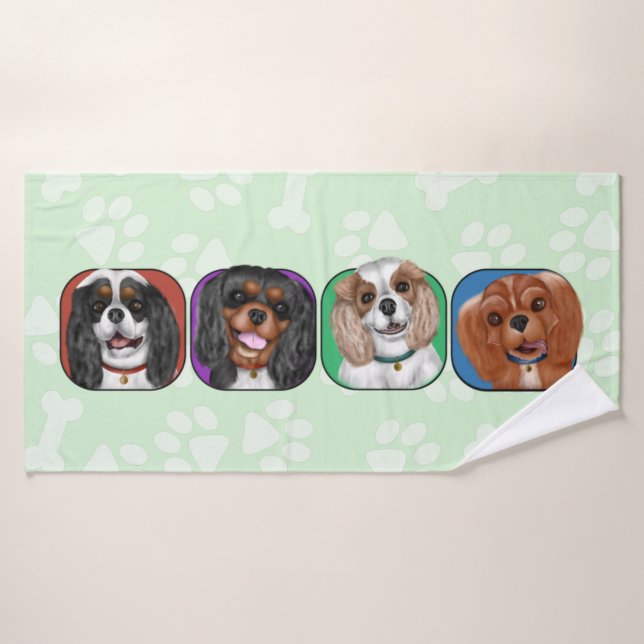 All Four Cavalier King Charles, Cute    Bath Towel (Bath Towel)