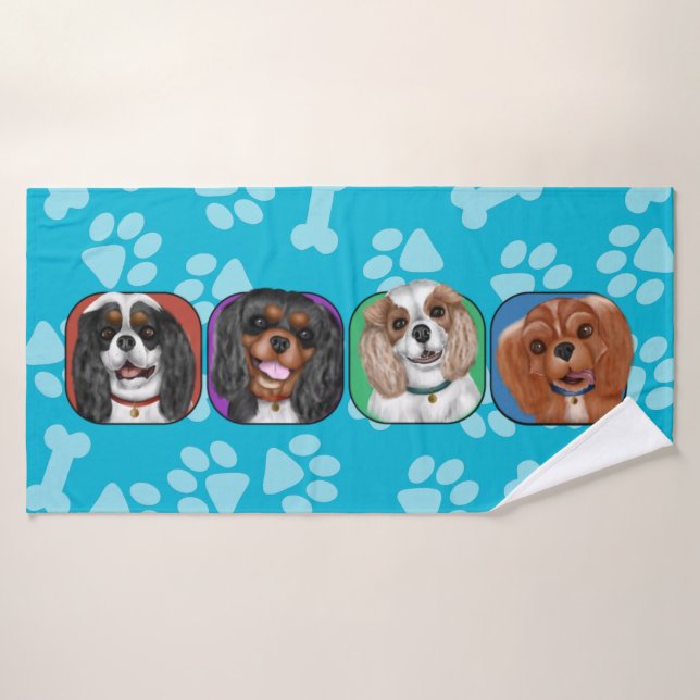 All Four Cavalier King Charles, Cute   Bath Towel (Bath Towel)