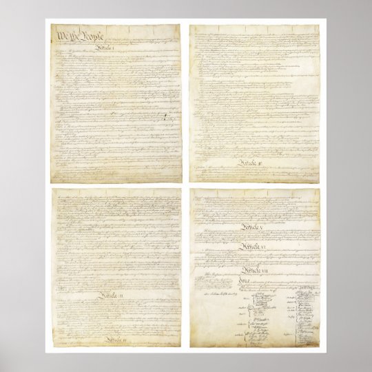 All Four ORIGINAL Pages of the U.S. Constitution Poster Zazzle.co.uk