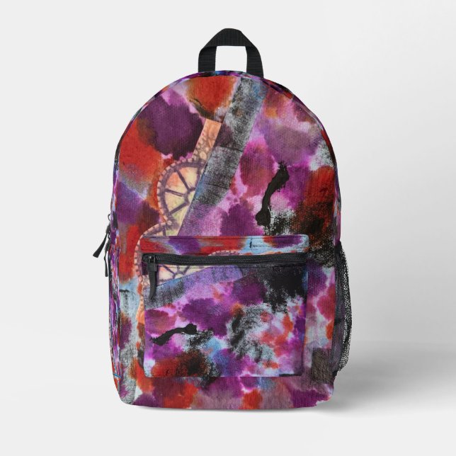 All Geared Up in the Purpinklue Printed Backpack (Front)
