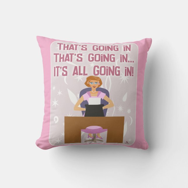 All Going In Funny Retro Kitschy Gal Writer Cushion (Front)