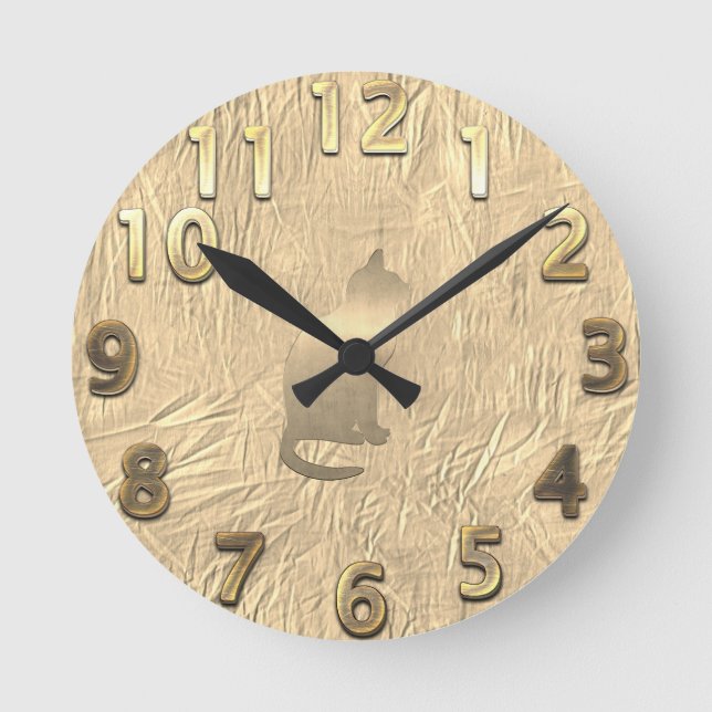 All Gold Cat Round Clock (Front)