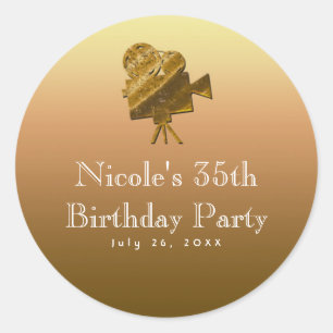 All Gold Cinema & Stars Hollywood Party Favour Classic Round Sticker