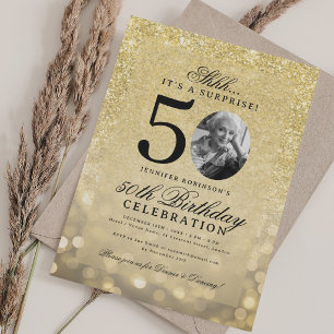 ALL GOLD SURPRISE Photo Glam 50th Birthday Invitation