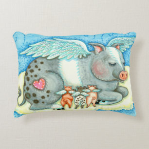 ALL GOOD PIGLETS GO TO HEAVEN, CUTE PIG ANGELS DECORATIVE CUSHION