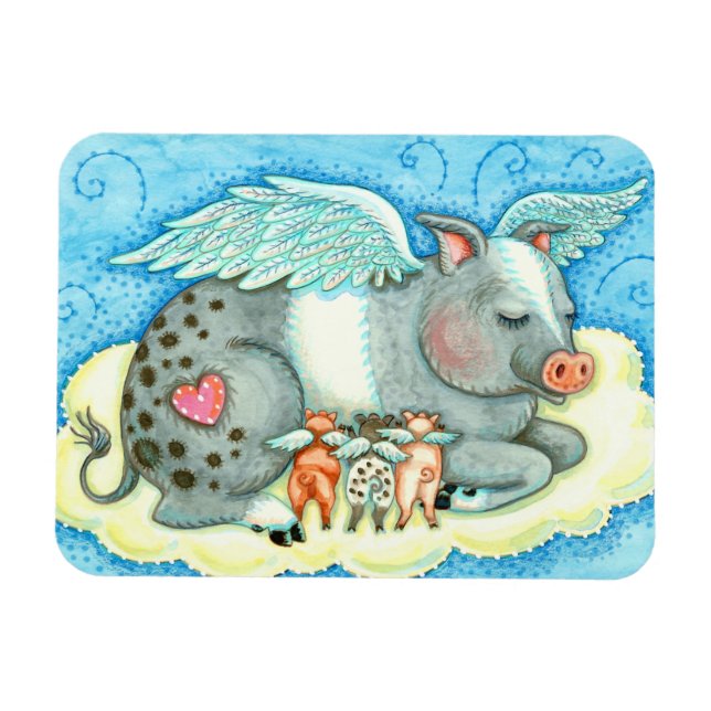 ALL GOOD PIGLETS GO TO HEAVEN, CUTE PIG ANGELS MAGNET (Horizontal)