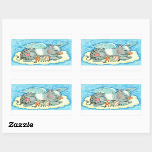 ALL GOOD PIGLETS GO TO HEAVEN, CUTE PIG ANGELS RECTANGULAR STICKER