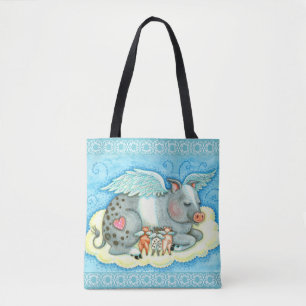 ALL GOOD PIGLETS GO TO HEAVEN, CUTE PIG ANGELS TOTE BAG