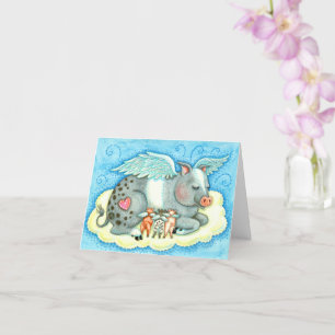 ALL GOOD PIGLETS GO TO HEAVEN, PIG ANGELS Blank Card