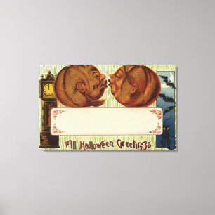 All Halloween GreetingsPumpkins Kissing Canvas Print