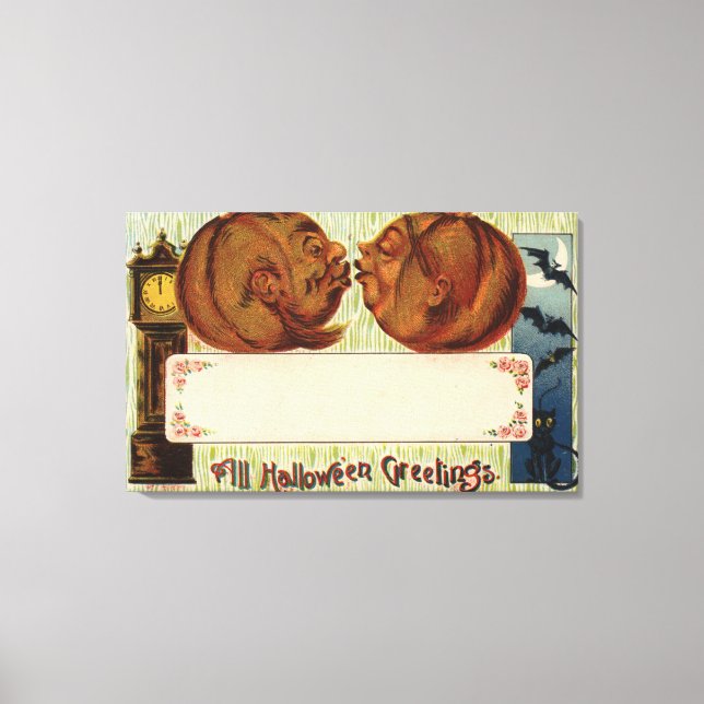 All Halloween GreetingsPumpkins Kissing Canvas Print (Front)