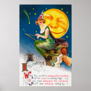 All Halloween Witch on a Broom by Full Moon Poster