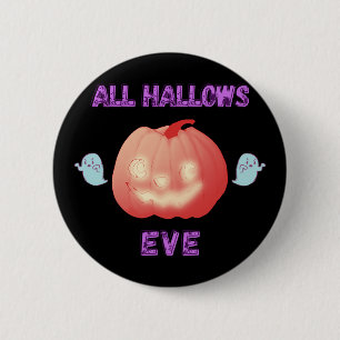 All Hallows Eve Halloween Pumpkin and Ghosts 6 Cm Round Badge