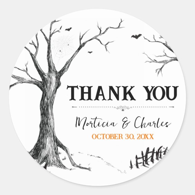 All Hallows Eve Halloween Tree Wedding Favor Classic Round Sticker (Front)