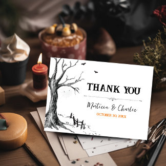 All Hallows Eve Halloween Tree Wedding Thank You Card