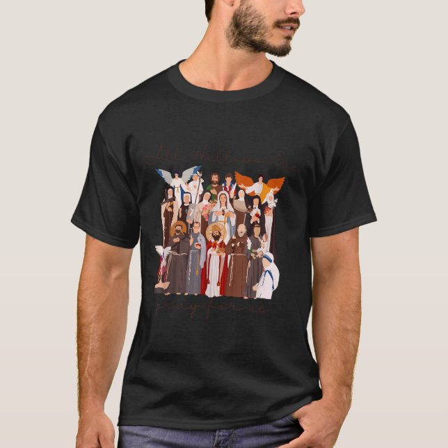 All Hallows Eve Pray For Us Halloween Catholic Sai T-Shirt (Front)