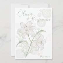 All Hand-Drawn White Lily Wedding Invitation